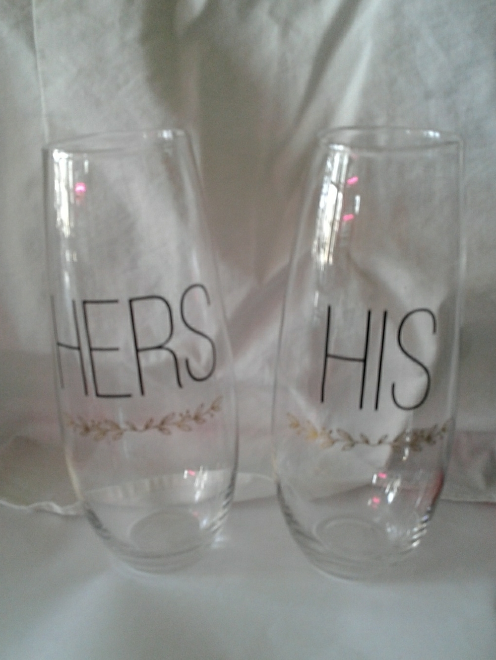 Galas Set...His & Hers Stemless Champagne Flutes - Clear with Gold Accent